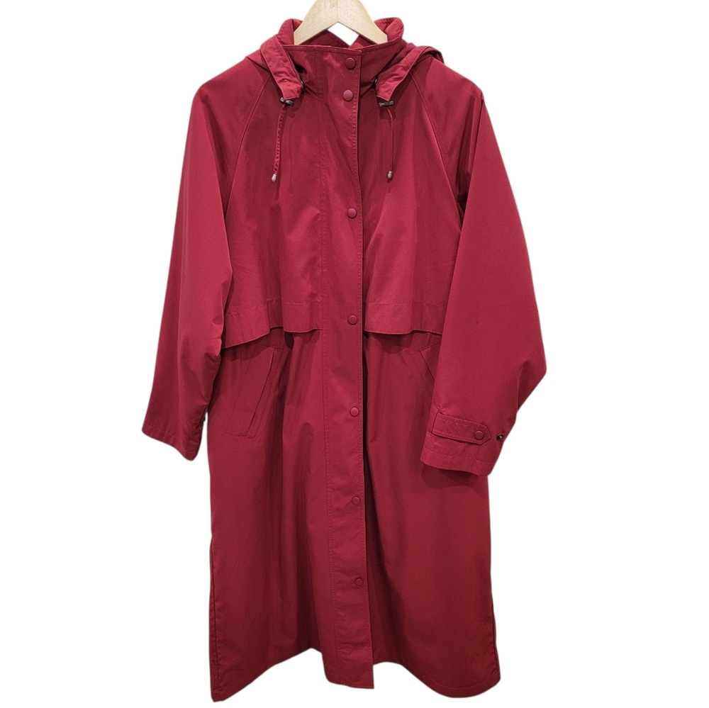 Vintage L.L.Bean Red Rain Coat Long Trench Jacket Wool Liner Hooded Women’s XL P